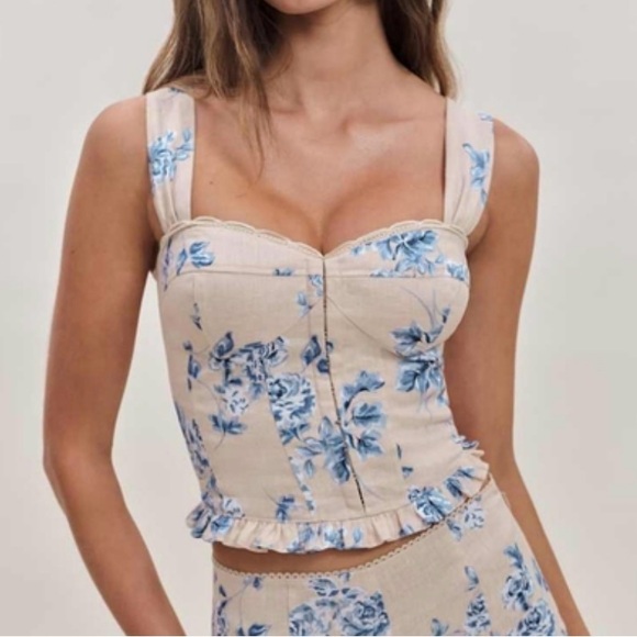 Reformation Tops - Reformation Beige and Blue Floral Top